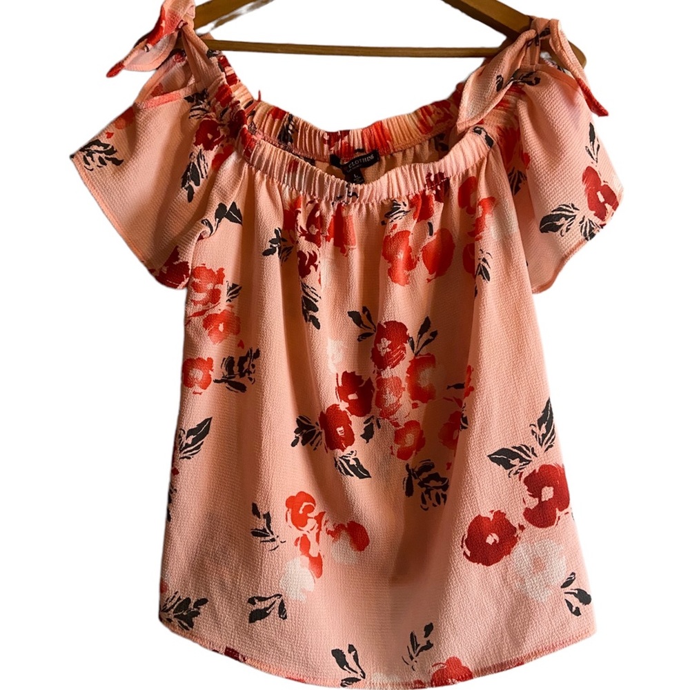 One hart clothing pink floral peasant cold shoulder short sleeve Top large